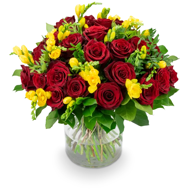 Bouquet of roses with freesia
